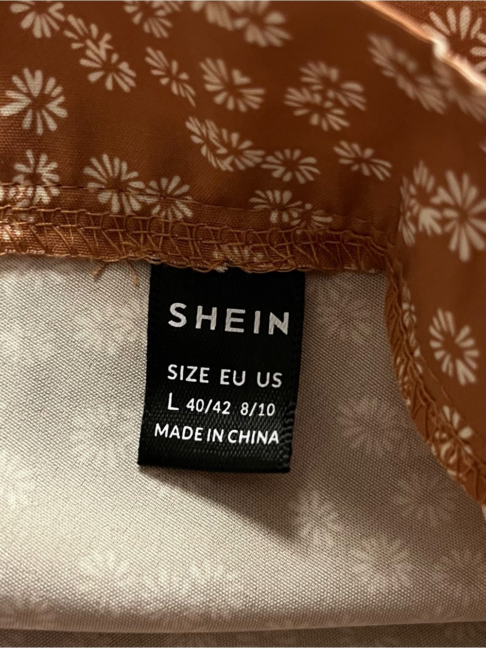 SHIEN Rust Floral Midi Skirt Size L Slit A-Line Flowy - Picture 9 of 9